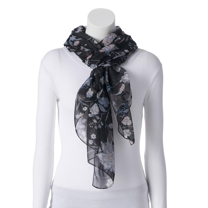 Women's Lc Lauren Conrad Folk Blooms Oversized Wrap Scarf, Black