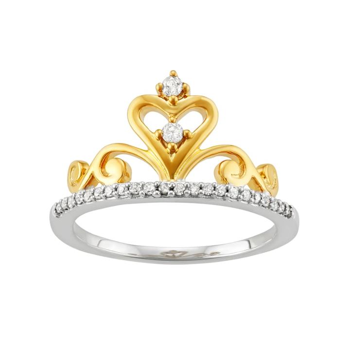 Two Tone Sterling Silver 1/6 Carat T.w. Diamond Crown Ring, Women's, Size: 8, White