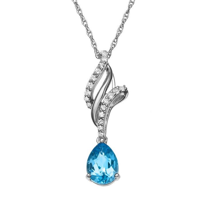 Blue Topaz & Lab-created White Sapphire Swirl Teardrop Pendant Necklace, Women's