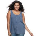 Juniors' Plus Size Mudd&reg; Button-front Tank, Teens, Size: 2xl, Blue (navy)