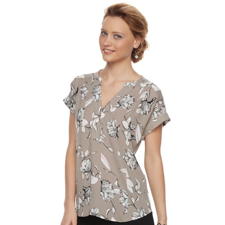 Women's Apt. 9&reg; Cuffed Crepe Blouse, Size: Large, Grey