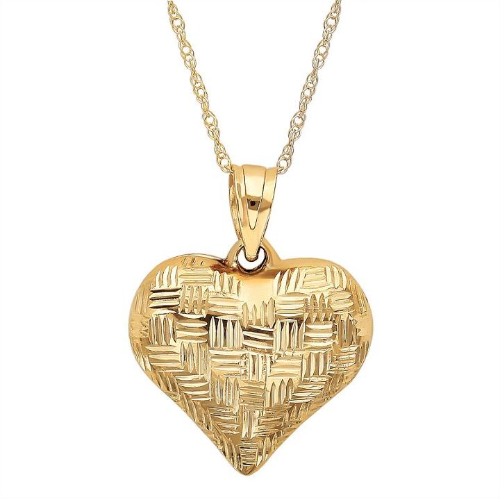 Everlasting Gold 10k Gold Textured Puffed Heart Pendant Necklace, Women's, Size: 18