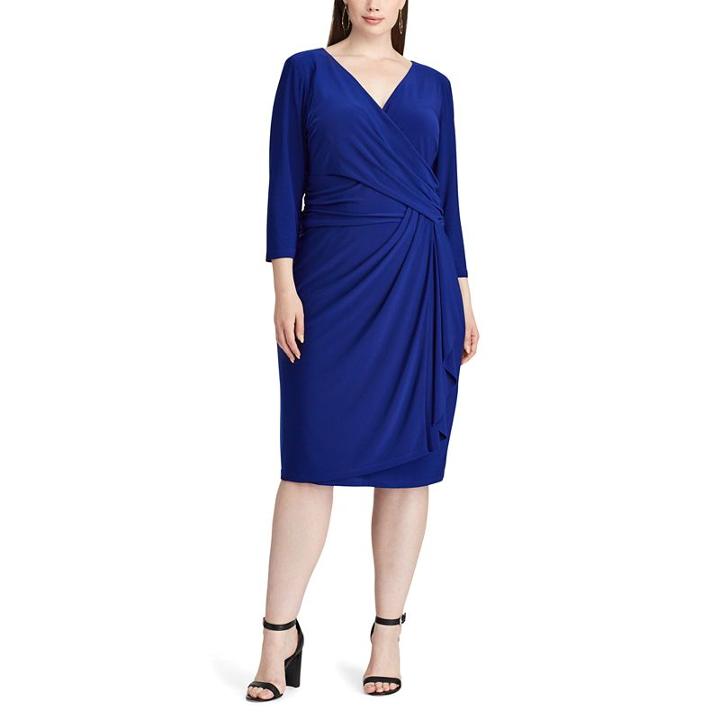 Plus Size Chaps Jersey Faux-wrap Sheath Dress, Women's, Size: 18 W, Blue