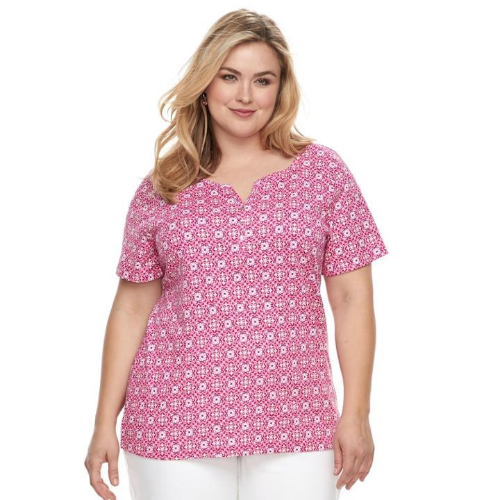 Plus Size Croft & Barrow Solid Henley Tee, Women's, Size: 2xl, Dark Pink