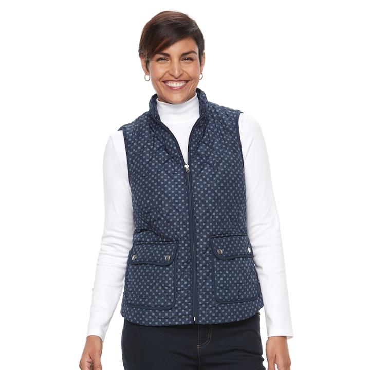 Women's Croft & Barrow&reg; Zip-up Quilted Vest, Size: Small, Med Blue