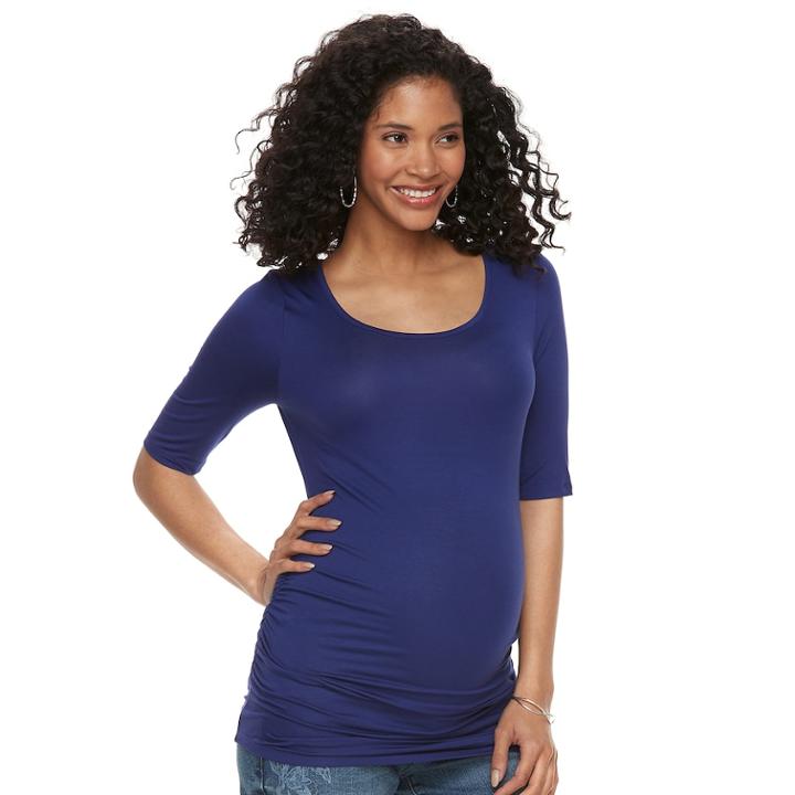 Maternity A:glow Scoopneck Ruched Tee, Women's, Size: L-mat, Drk Purple