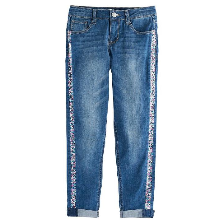Girls 7-16 & Plus Size So&reg; Sequin Skinny Jeans, Size: 16, Blue (navy)