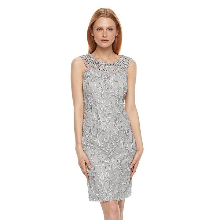 Women's Jessica Howard Floral Applique Sheath Dress, Size: 6, Silver