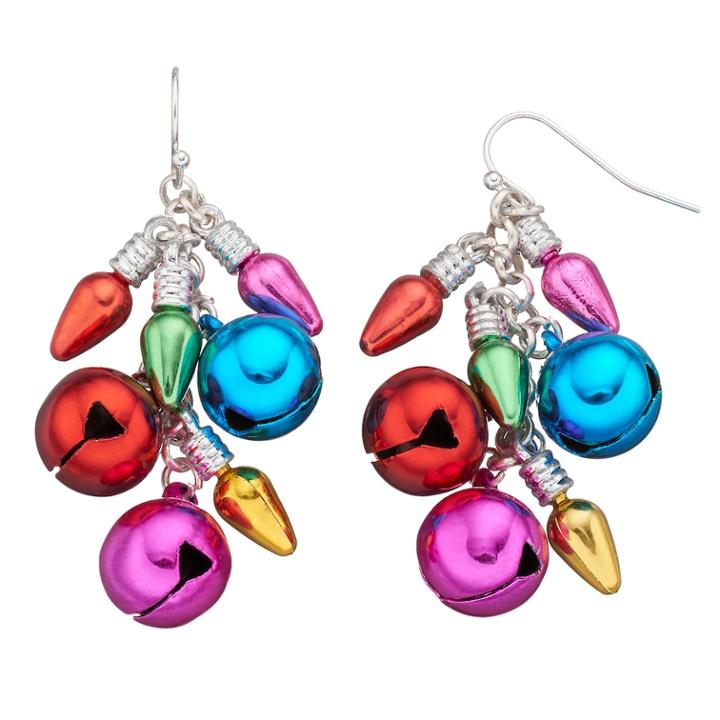 Christmas Light & Jingle Bell Cluster Drop Earrings, Women's, Multicolor