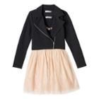 Girls 7-16 Knitworks Black Moto Jacket & Lace Dress With Necklace Set, Girl's, Size: 10, Gold