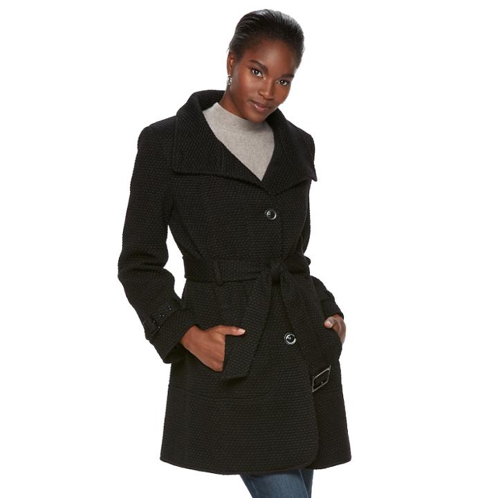 Women's Gallery Belted Wool Blend Coat, Size: Xl, Black