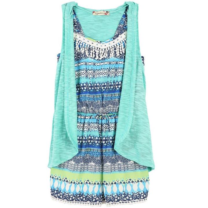 Speechless, Girls 7-16 Hooded Slubbed Vest & Patterned Romper, Girl's, Size: Xl, Ovrfl Oth