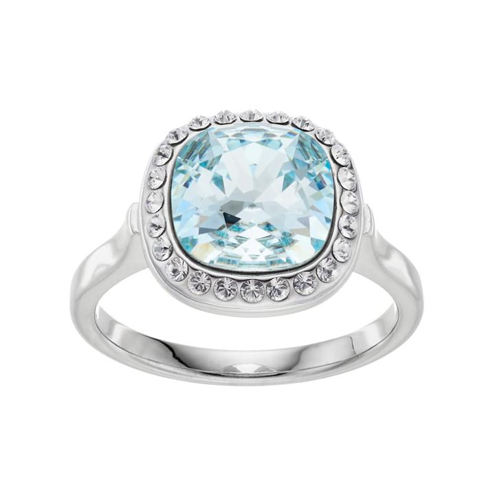 Brilliance Silver Plated Cushion Halo Ring With Swarovski Crystals, Women's, Size: 8, Blue