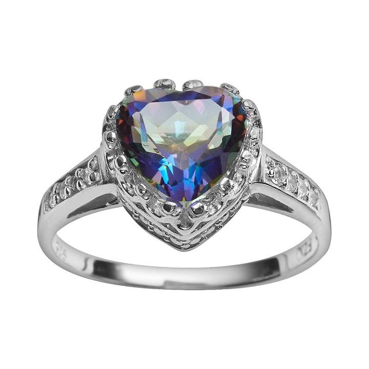 Sterling Silver Rainbow Blue Quartz And Lab-created White Sapphire Heart Crown Ring, Women's, Size: 8