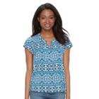 Petite Croft & Barrow&reg; Crepe Popover Top, Women's, Size: M Petite, Turquoise/blue (turq/aqua)