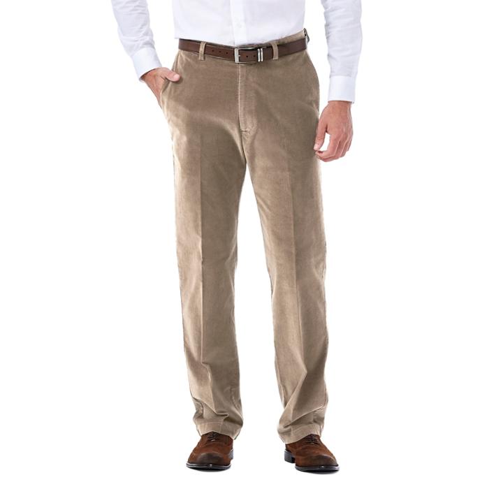 Men's Haggar Classic-fit Stretch Expandable Waistband Corduroy Pants, Size: 42x32, Dark Beige