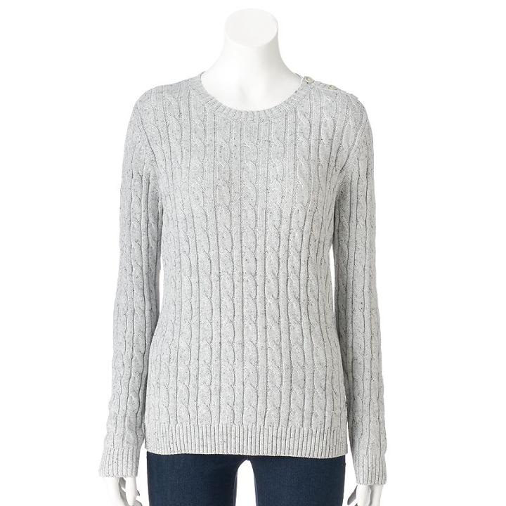 Women's Croft & Barrow&reg; Cable-knit Crewneck Sweater, Size: Medium, Grey