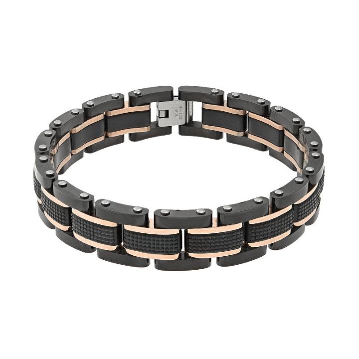 Lynx Two Tone Stainless Steel Men's Bracelet, Size: 8.5, Grey