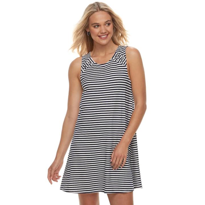 Juniors' About A Girl Print Lattice-trim Swing Dress, Size: Xs, Blue