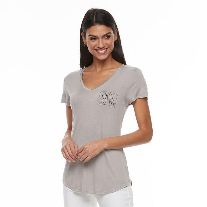 Women's Apt. 9&reg; V-neck Graphic Tee, Size: Xxl, Grey