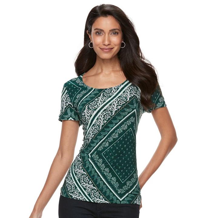 Petite Croft & Barrow&reg; Scoopneck Jacquard Top, Women's, Size: Xl Petite, Green