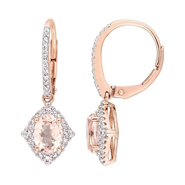 10k Rose Gold Morganite, White Sapphire & 1/5 Carat T.w. Diamond Drop Earrings, Women's, Pink