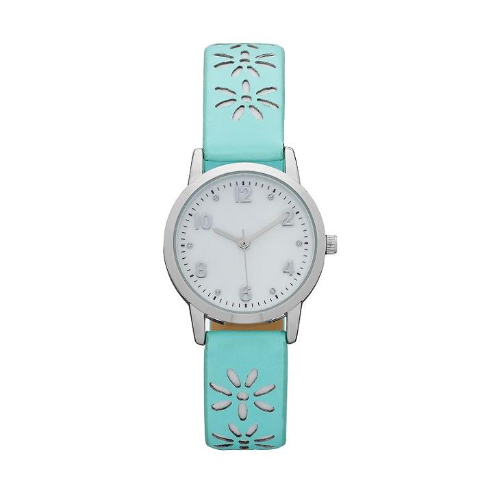 Women's Floral Perforated Watch, Size: Medium, Green