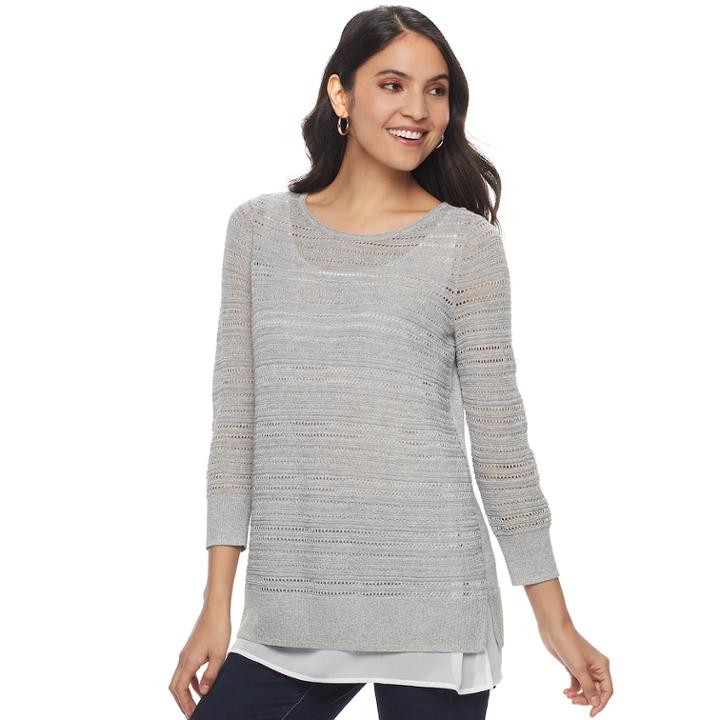 Women's Apt. 9&reg; Layered Pointelle Sweater, Size: Small, Med Grey