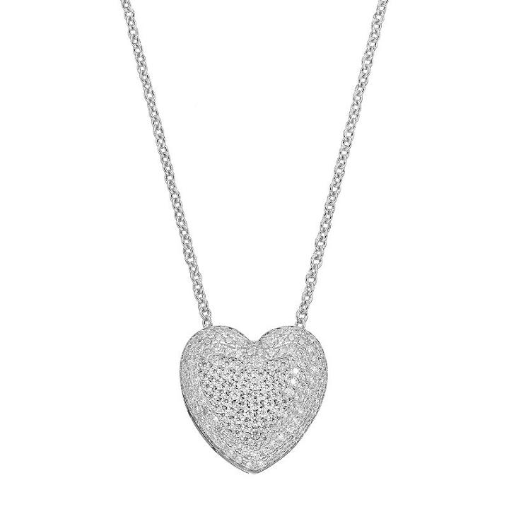 Fleur Cubic Zirconia Heart Pendant Necklace, Women's, Grey