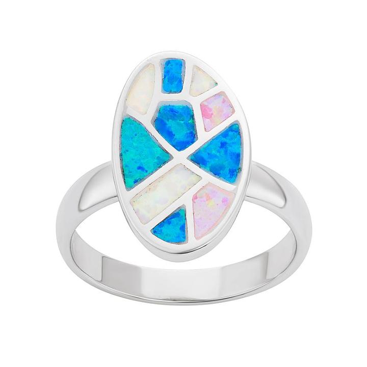 Sterling Silver Lab-created Opal Oval Ring, Women's, Size: 7, Multicolor