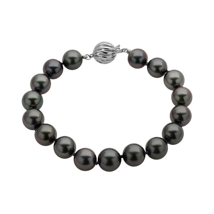 18k White Gold Tahitian Cultured Pearl Bracelet, Women's, Size: 7.5, Black