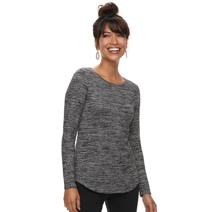 Petite Apt. 9&reg; Essential Long Sleeve Crewneck Top, Women's, Size: M Petite, Black