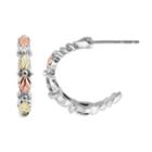 Black Hills Gold Tri Tone Leaf Hoop Earrings In Sterling Silver, Women's