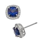 Sterling Silver Lab-created Blue And White Sapphire Halo Stud Earrings, Women's