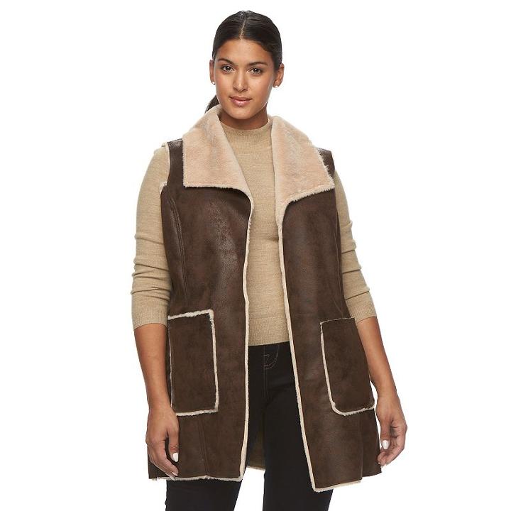 Plus Size Weathercast Faux-shearling Vest, Women's, Size: 3xl, Dark Brown