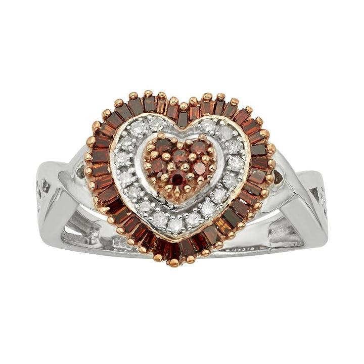 Sterling Silver 1/2-ct. T.w. Red And White Diamond Heart Ring, Women's, Size: 8