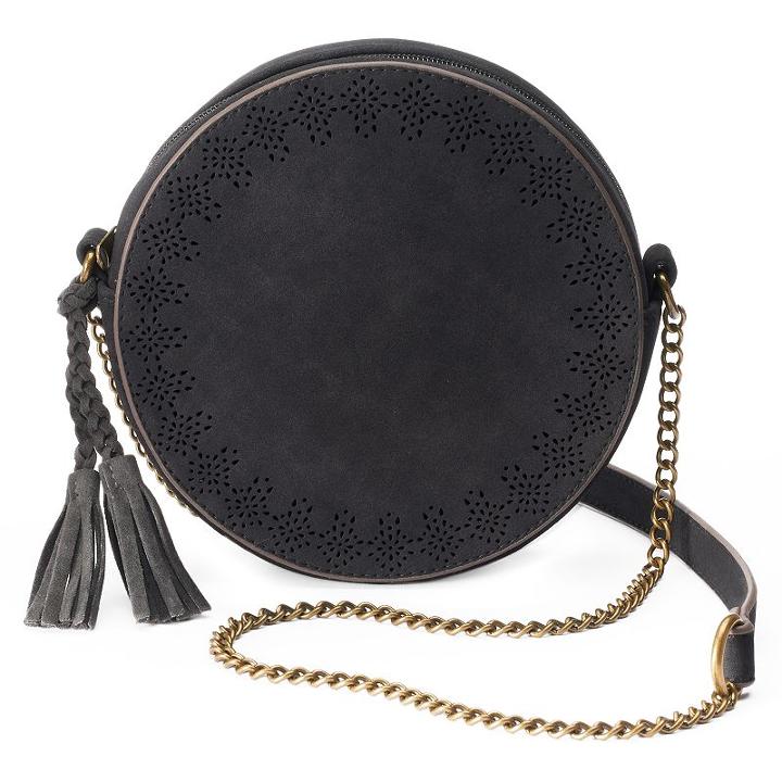 T-shirt & Jeans Round Laser-cut Crossbody Bag, Women's, Black