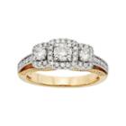 Igl Certified Diamond 3-stone Halo Two Tone Engagement Ring In 14k Gold (1 Carat T.w.), Women's, Size: 7, White