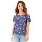 Junior's Iz Byer Scallop Edge Cold Shoulder Top, Teens, Size: Large, Denim Bouquet