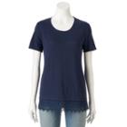 Women's Croft & Barrow&reg; Lace-hem Linen Blend Tee, Size: Small, Blue