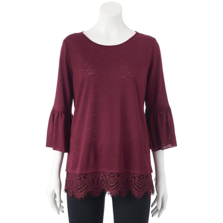 Women's Lc Lauren Conrad Bell Sleeve Top, Size: Xxl, Red