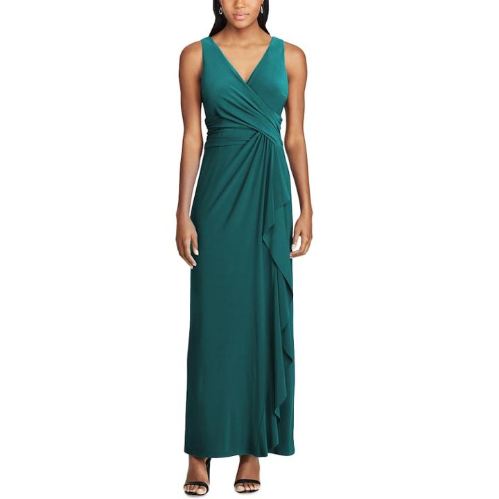 Women's Chaps Surplice Drape-front Full-length Dress, Size: 6, Green