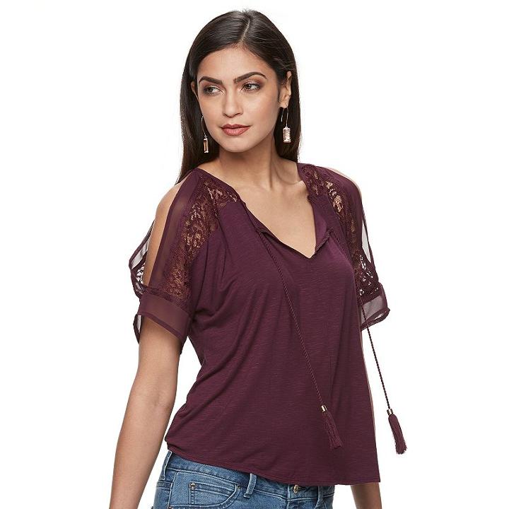 Women's Jennifer Lopez Cold-shoulder Lace Top, Size: Medium, Drk Purple