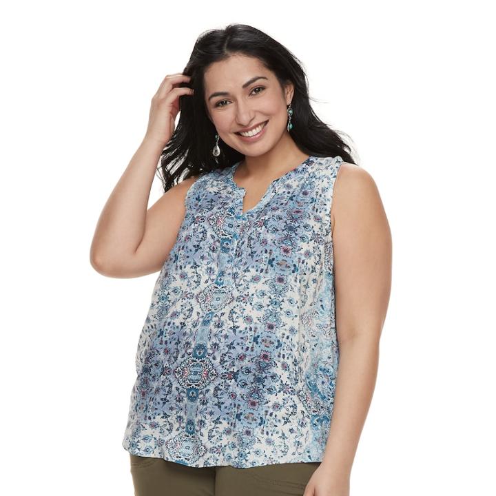 Plus Size Sonoma Goods For Life&trade; Printed Tank, Women's, Size: 3xl, Light Blue
