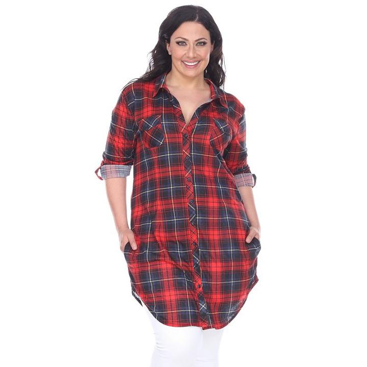 Plus Size White Mark Plaid Flannel Tunic, Women's, Size: 1xl, Red