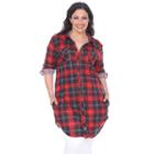 Plus Size White Mark Plaid Flannel Tunic, Women's, Size: 1xl, Red