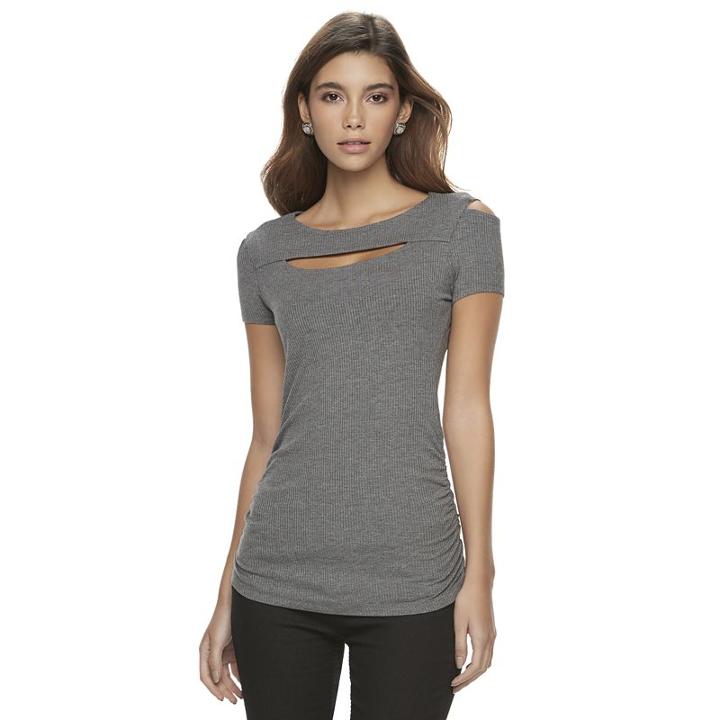 Juniors' Candie's&reg; Ribbed Cutout Tee, Girl's, Size: Large, Grey
