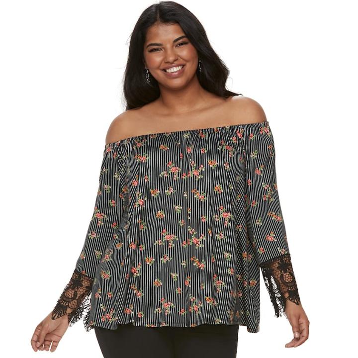 Juniors' Plus Size Liberty Love Floral Off-the-shoulder Top, Teens, Size: 2xl, White