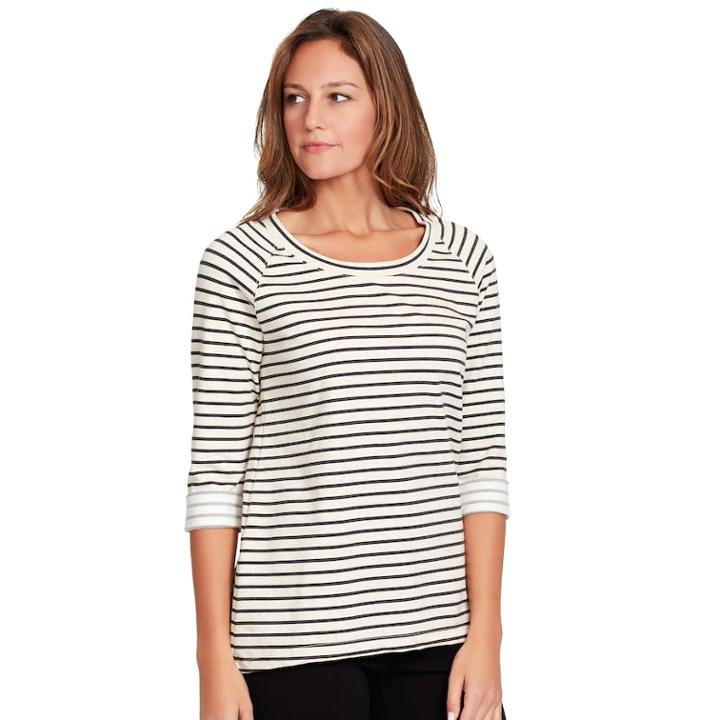 Women's Gloria Vanderbilt Striped French Terry Tee, Size: Small, Lt Beige