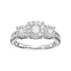 Sterling Silver 1/2 Carat T.w. Diamond 3-stone Cluster Engagement Ring, Women's, Size: 9, White